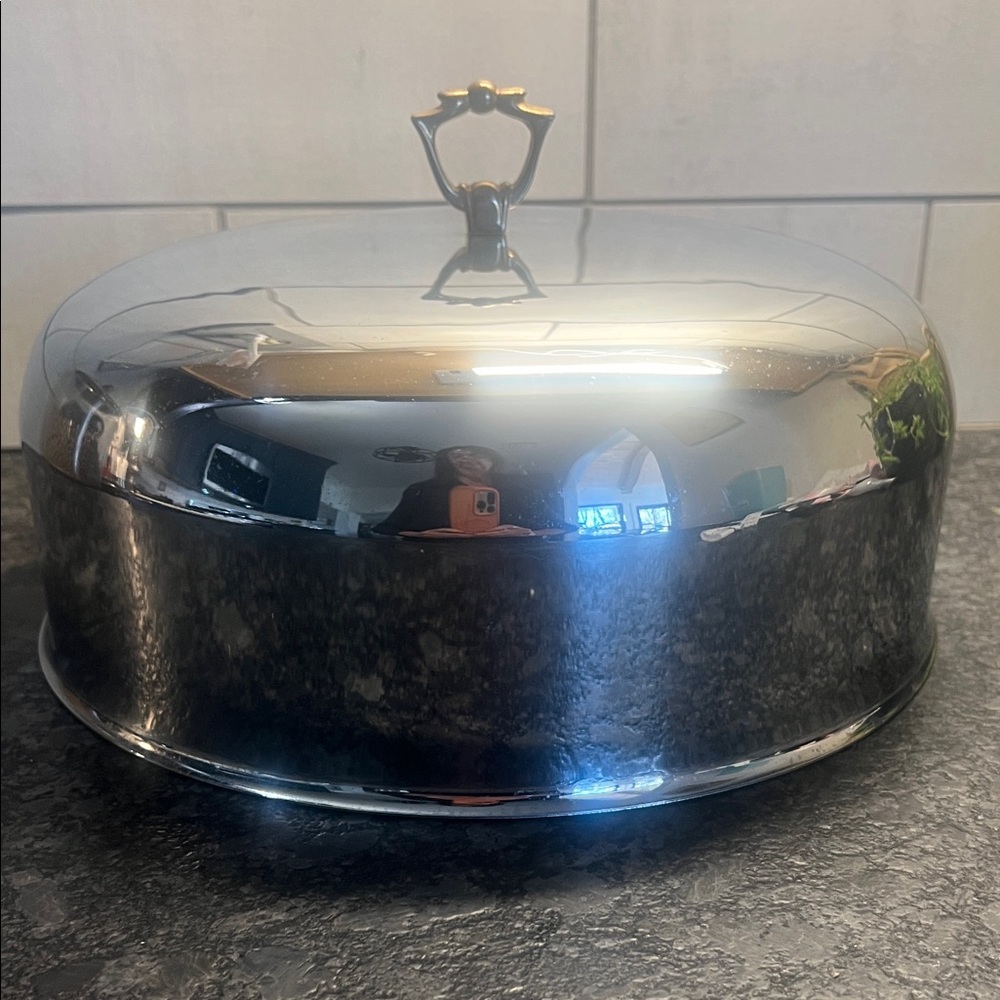 Stainless Steel Cake Dome with Gold Handle